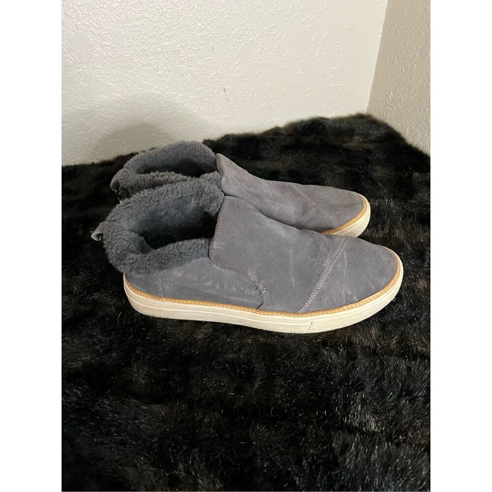 TOMS Paxton Womens 8.5 Faux Fur Water Resistant Slip-on Shoes Gray Leather